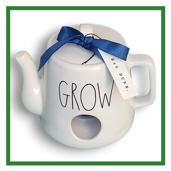 Rae Dunn "Grow" White Ceramic Birdhouse with Blue Bow - Picture 1 of 4